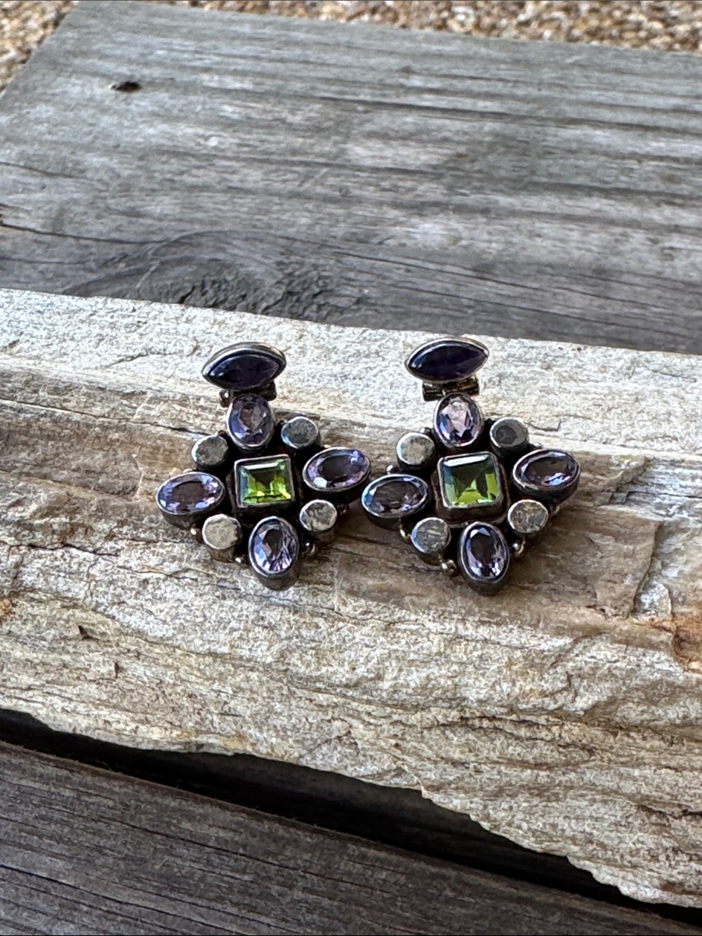 Sterling SIlver Earrings with Amethyst and Peridot